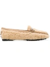 Tod's Lamb Fur Loafers In Neutrals