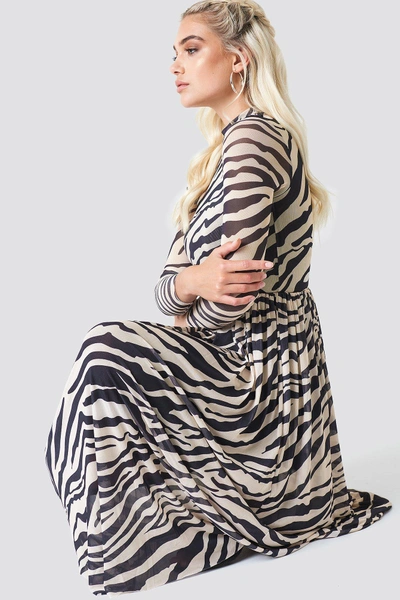 Na-kd Mesh Ls Midi Dress - Multicolor In Zebra