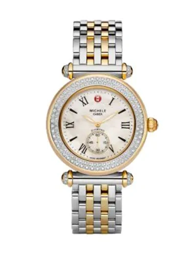 Michele Caber Diamond Two-tone Bracelet Watch In Gold-silver