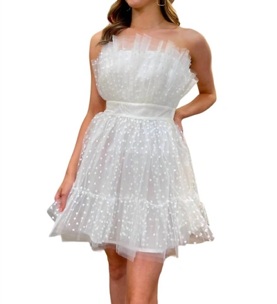 Main Strip Strapless Organza Mini Dress In White