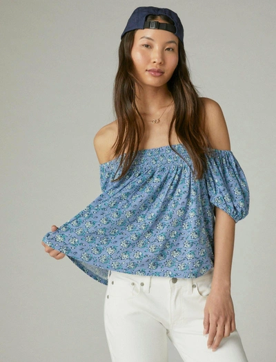Lucky Brand Women's Square Neck Printed Top In Blue