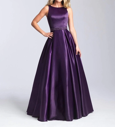 Madison James Sleeveless Satin Dress In Purple
