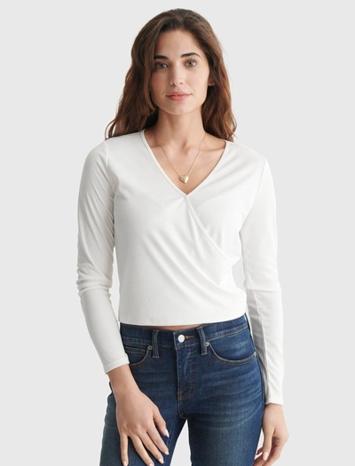 Lucky Brand Women's Long Sleeve Surplice Rib-knit Top In White