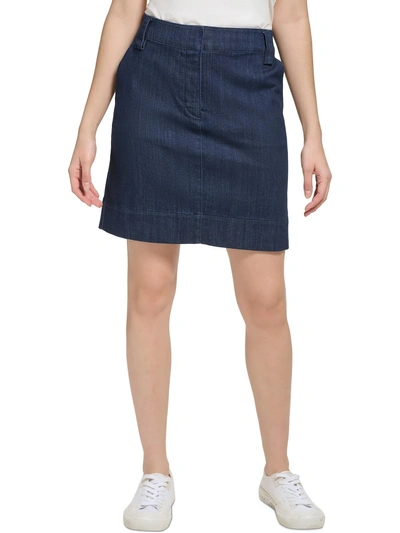 Calvin Klein Womens Back Yoke Patch Pockets Denim Skirt In Blue