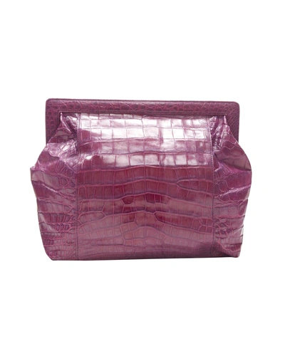 Other Designers Purple Scaled Leather Angular Frame Pouch Clutch Bag