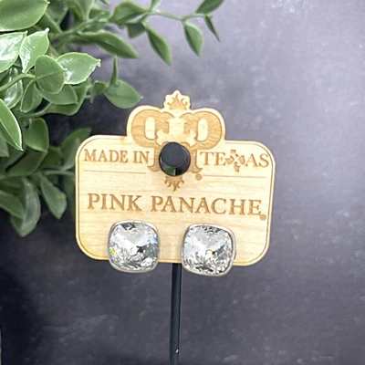 Pink Panache Women's 12mm Clear Cushion Cut Post Earrings In Silver