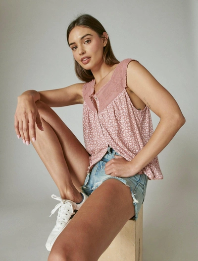 Lucky Brand Women's Printed Geo Embroidered Tank In Gold