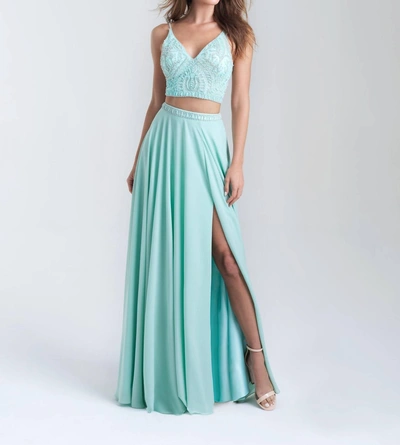 Madison James Sheer Crop Top And Skirt Set In Mint In Green