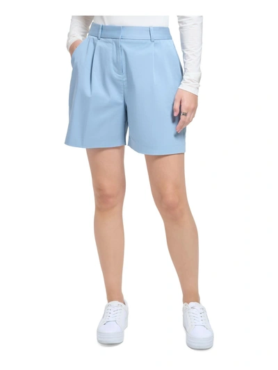 Calvin Klein Womens Pleated Pockets High-waist Shorts In Blue
