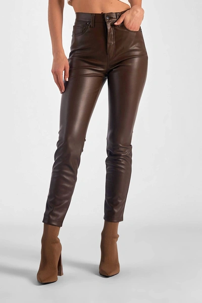 Elan Faux Leather Straight Leg Pant In Brown