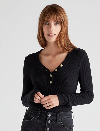 Lucky Brand Women's Long Sleeve Ribbed Henley In Black