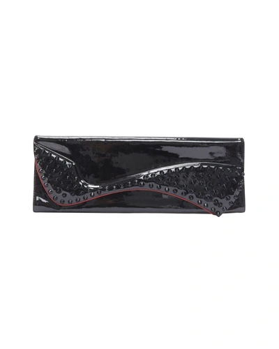 Christian Louboutin Pigalle Silhouette Black Patent Spike Stud Flap Clutch Bag