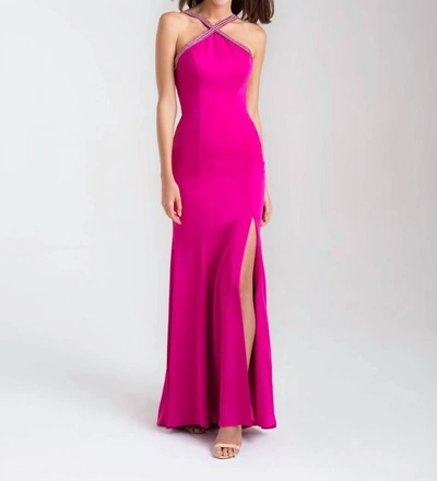 Madison James Sparkling Straps Gown In Fuschia In Pink
