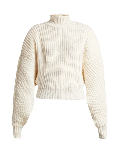 A.w.a.k.e. Mode - Cropped Button Back Ribbed Knit Wool Sweater - Womens - Cream