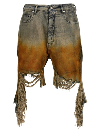Rick Owens Drkshdw Destroyed Denim Bermuda Shorts In Orange