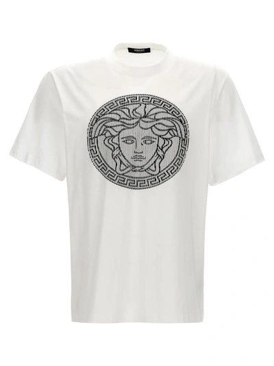 Versace Logo Embroidery T-shirt In White/black
