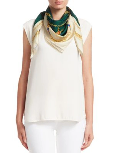 Gucci Fo Chains Labyrinth Scarf In Ivory Dark Green