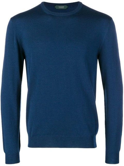 Zanone Round Neck Sweater In Blue