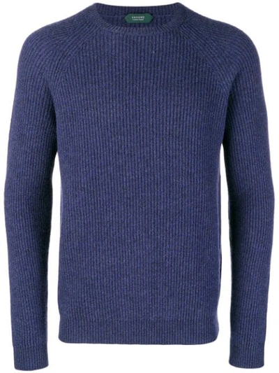 Zanone Ribbed Knit Sweater - Blue