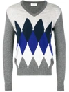 Ballantyne Colour Contrast V-neck Sweater - Grey