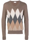 Ballantyne Argyle Knitted Vneck Sweater - Neutrals
