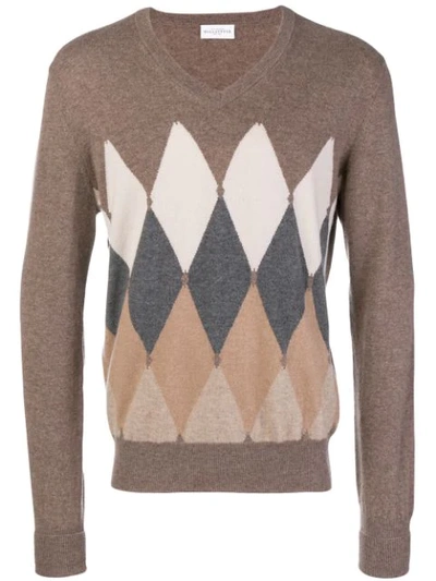 Ballantyne Argyle Knitted Vneck Sweater - Neutrals