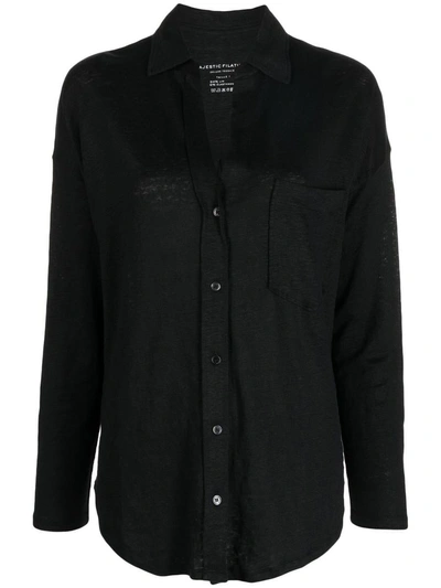 Majestic 3/4 Sleeve Linen Shirt In Black