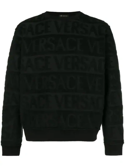 Versace Men's Crewneck Tonal-logo Sweatshirt In Black