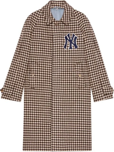 Gucci Houndstooth Coat With Ny Yankees™ Patches In Black