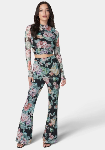 Bebe Printed Two Piece Mesh Jumpsuit In Fresh Blooms