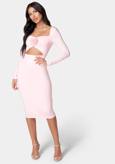 Bebe Rosette Midi Cut Out Dress In Coral Blush