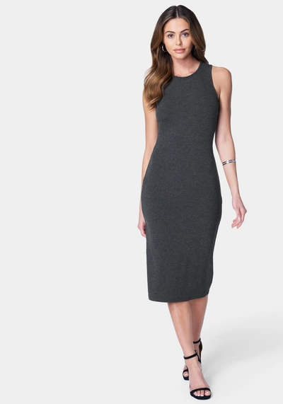 Bebe High Neck Midi Rib Dress In Charcoal