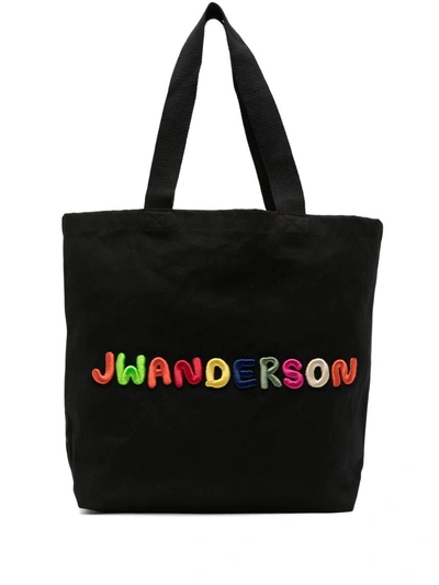 Jw Anderson J.w. Anderson Logo-embroidered Cotton Tote Bag In Black