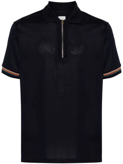 Paul Smith Artist-stripe-detail Polo Shirt In Very Dark Navy