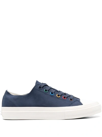 Paul Smith Painted-eyelet Low-top Canvas Trainers In Blue