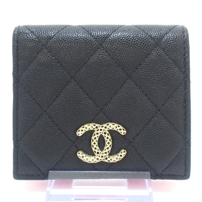 Pre-owned Chanel Matrasse Black Leather Wallet  ()