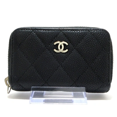 Pre-owned Chanel Zip Around Wallet Black Leather Wallet  ()