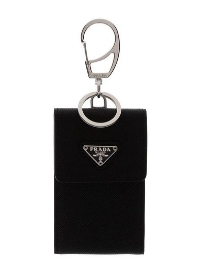 Prada Logo Plaque Keyring - Black