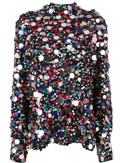 Msgm Sequined Multi Color Top In Black