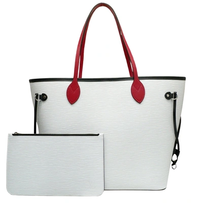 Pre-owned Louis Vuitton Neverfull Mm White Leather Tote Bag ()