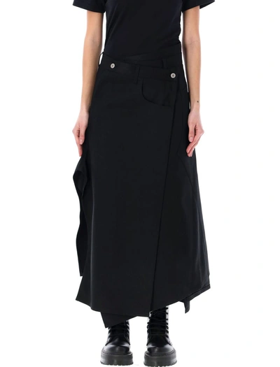 Junya Watanabe Asymmetric Midi Skirt In Indigo Black