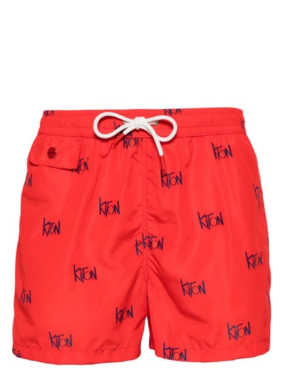 Kiton Printed Swimsuit In Red