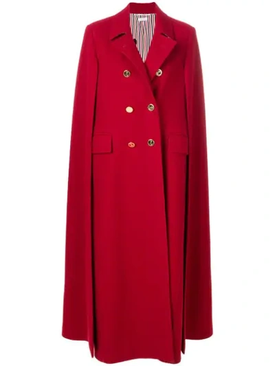 Thom Browne High-button Pintuck Double-breasted Cape In Pilot Cloth Melton In Red