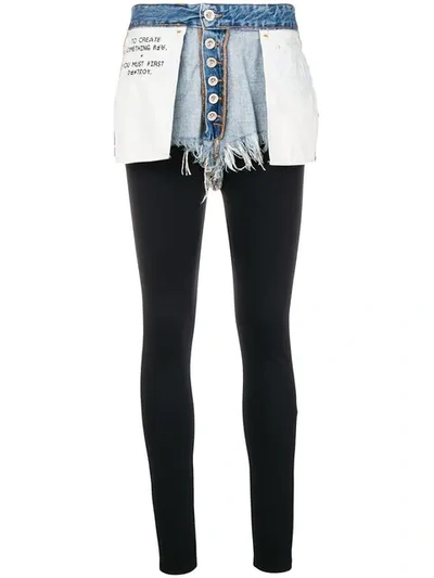 Ben Taverniti Unravel Project Layered Frayed Denim And Stretch-jersey Leggings In Blue