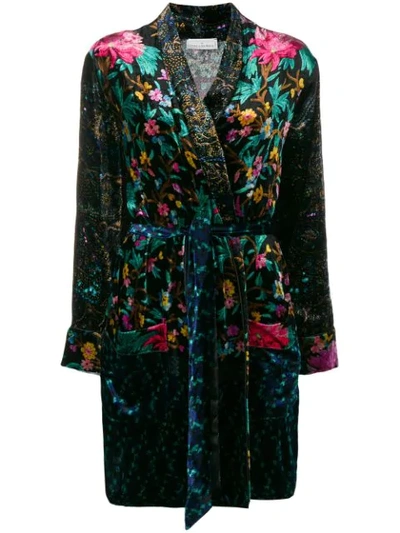 Pierre-louis Mascia Belted Floral Coat - Black