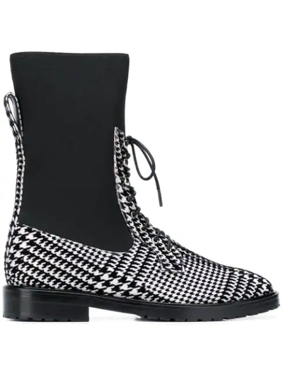 Leandra Medine Houndstooth Lace-up Boots In Black