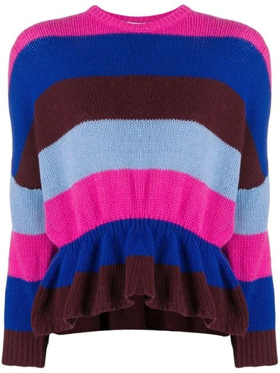 Red Valentino Striped Ruffled Jumper In Pink