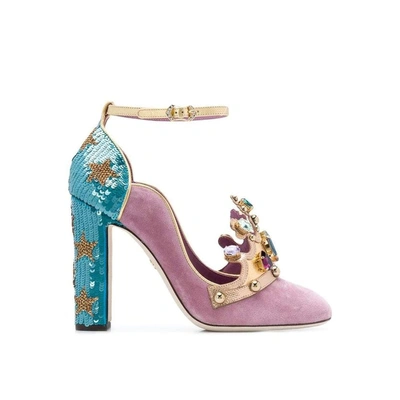 Dolce & Gabbana Suede Crown Pumps In Pink