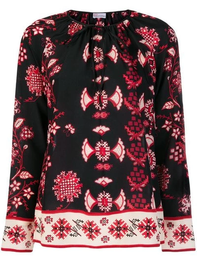 Red Valentino Printed Blouse In Black