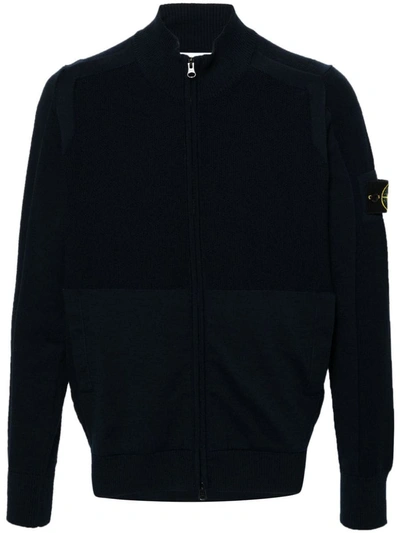 Stone Island Cardigan Knit In Soft Organic Cotton With Micro Stitching In Blue